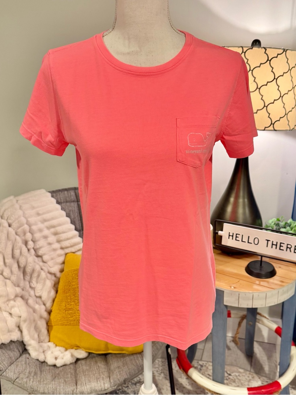 Vineyard Vines Coral Pink Whale Pocket Tee S NWOT